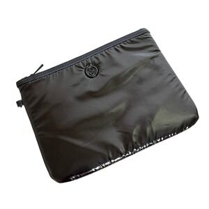 Joan & David Black Shiny Nylon Zip Pouch Cosmetic Travel Clutch‎ Bag